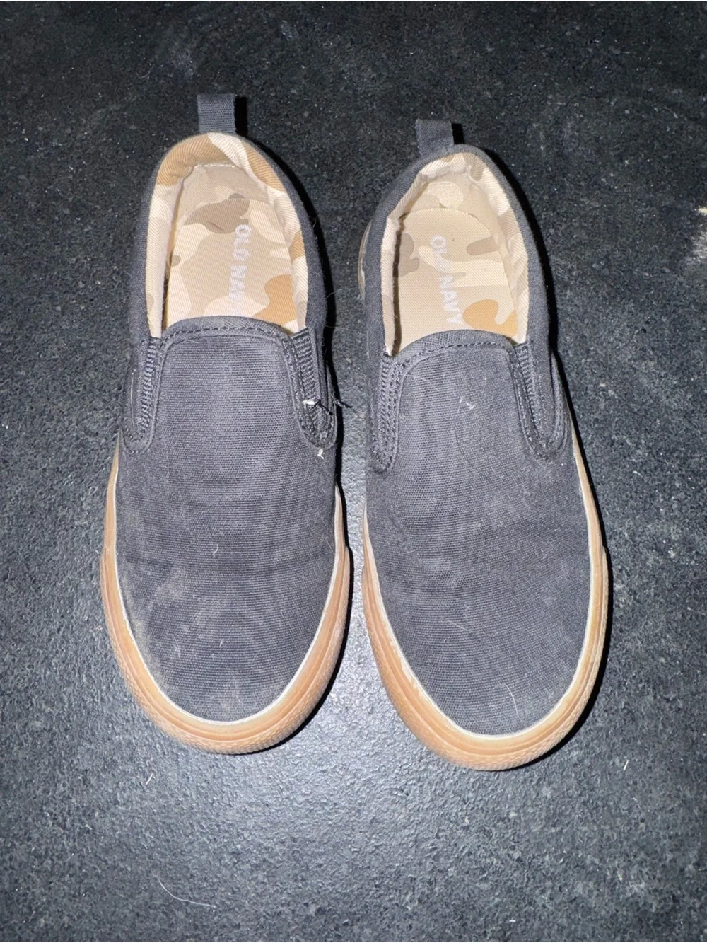 Boys Old Navy Black Canvas Slip-On Loafers with Tan Rubber Sole
